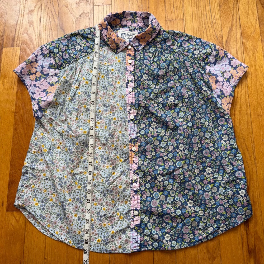 American Eagle Floral Patchwork Button Down Shirt Womens S Mixed Print Cotton - Picture 8 of 9